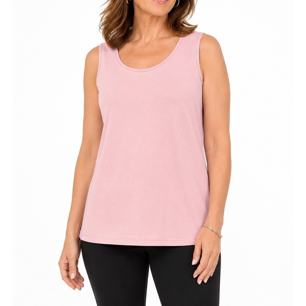 Eileen Fisher Womens Pink Organic Cotton Lycra Scoop Neck Tank Top Shell Size L